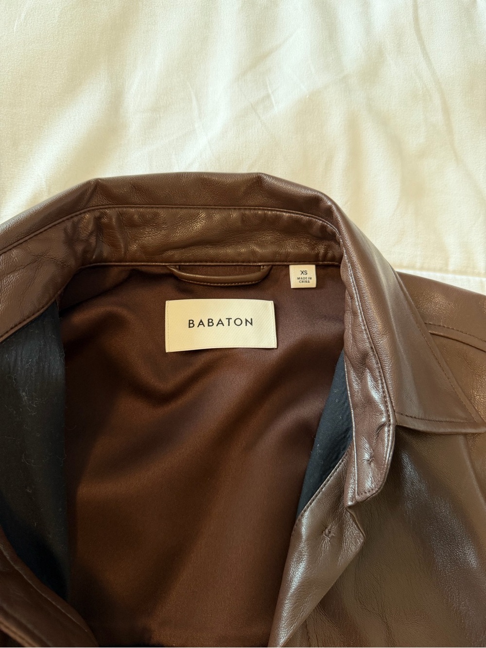 Babaton Faux Leather Button-Up Shirt Jacket - Brown